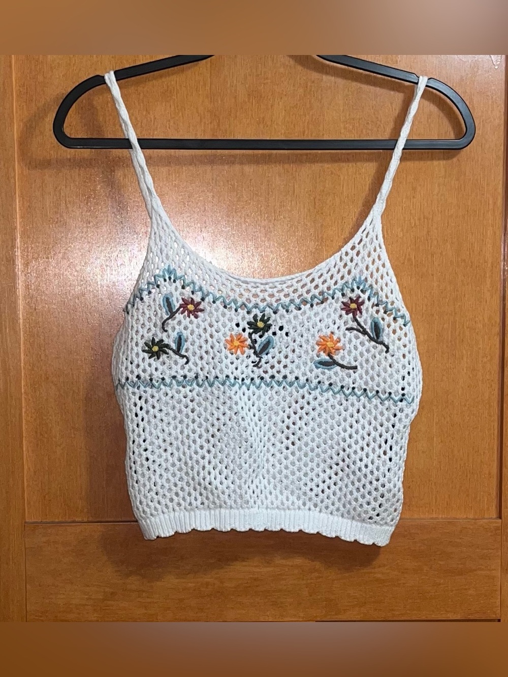 Vintage Y2K Forever 21 Crochet Knit Floral Women’s White Crop Top Large